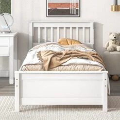 Twin Bed Frame With A Nightstand Wood Platform Bed With Headboard For Boys, Girls, Kids, Teens, No Box Spring Needed, White -Safavieh Furniture 51d4RFIGUWL