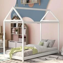 Twin House Bed, Floor Bed, Tent Bed, Wood Bed Frame With Roof For Toddlers Kids Boys Girls Teens, Box Spring Needed, Espresso -Safavieh Furniture 51d9PpXxk6L. AC