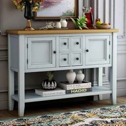 Merax Farmhouse Rustic Wood Buffet Dining Sideboard Storage Cabinet, Console Table With 4 Small Drawers, 2 Cabinet And Bottom Shelf, Antique Grey -Safavieh Furniture 51dBPBGXQ5L. AC