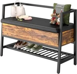 Homieasy Storage Shoe Bench With Padded Seat, Entryway Bench With Lift Top Storage Box, Industrial Shoe Rack Bench PU Leather Cushion Holds Up To 250 LB For Entryway Bedroom Hallway, Black Oak 15 Homieasy Storage Shoe Bench With Padded Seat, Entryway Bench With Lift Top Storage Box, Industrial Shoe Rack Bench PU Leather Cushion Holds Up To 250 LB For Entryway Bedroom Hallway, Black Oak -Safavieh Furniture 51dCKQuYfkL. AC