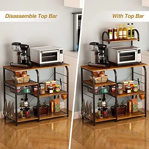 Mr IRONSTONE Bakers Rack Microwave Stand Kitchen Cart 35.5" Microwave Cart 3-Tier+4-Tier Kitchen Shelves For Spice Rack Organizer Coffee Station With 10 Hooks, Easy To Assemble (Vintage) 5 Mr IRONSTONE Bakers Rack Microwave Stand Kitchen Cart 35.5" Microwave Cart 3-Tier+4-Tier Kitchen Shelves For Spice Rack Organizer Coffee Station With 10 Hooks, Easy To Assemble (Vintage) - Image 5