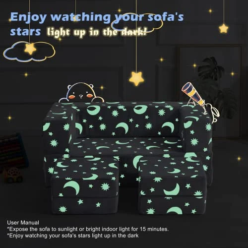 Kids Couch, Glow In The Dark Modular Kids Explore Sofa For Toddler 3 In 1 Fold Out Kids Toddler Sofa, Convertible Plush Toddler Couch With Washable And Durable Covers 4 Kids Couch, Glow In The Dark Modular Kids Explore Sofa For Toddler 3 In 1 Fold Out Kids Toddler Sofa, Convertible Plush Toddler Couch With Washable And Durable Covers - Image 4