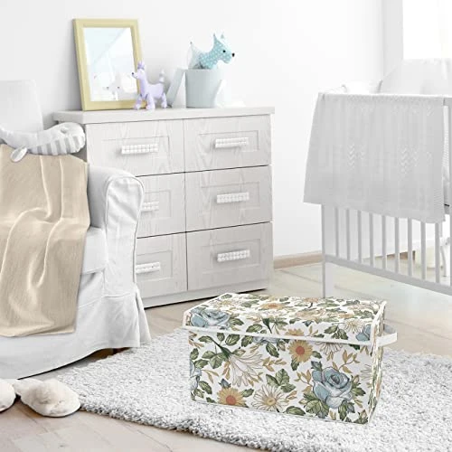 Sweet Jojo Designs Vintage Floral Blue Yellow Girl Small Fabric Toy Bin Storage Box Chest For Baby Nursery Kid Room Slate Green Gold Orange Taupe Beige Shabby Chic Rose Flower Boho Bohemian Farmhouse 2 Sweet Jojo Designs Vintage Floral Blue Yellow Girl Small Fabric Toy Bin Storage Box Chest For Baby Nursery Kid Room Slate Green Gold Orange Taupe Beige Shabby Chic Rose Flower Boho Bohemian Farmhouse - Image 2