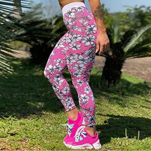 MatureGirl Fashion Yoga Pants Printed Fitness Women's Sports Leggings Running Athletic Workout Yoga Pants Mens Yoga Pants Loose With Pockets (Pink, XXXL) 2 MatureGirl Fashion Yoga Pants Printed Fitness Women's Sports Leggings Running Athletic Workout Yoga Pants Mens Yoga Pants Loose With Pockets (Pink, XXXL) - Image 2