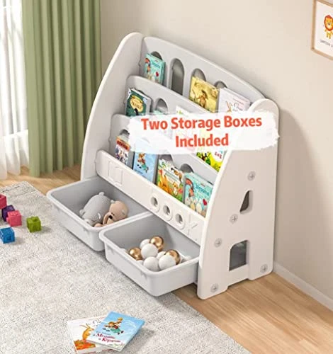 Sturdy Falling Free Children's Bookshelf With Storage Boxes For Boys And Girls, Toddler Kids Bookshelf Suitable For Age 1-12 Years Old, Modern Color Kids Bookshelf (Alphabet) 3 Sturdy Falling Free Children's Bookshelf With Storage Boxes For Boys And Girls, Toddler Kids Bookshelf Suitable For Age 1-12 Years Old, Modern Color Kids Bookshelf (Alphabet) - Image 3