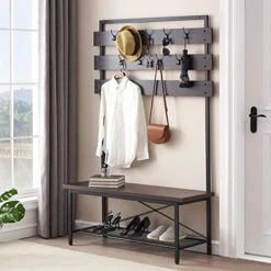 FELLYTN Industrial Hall Tree For Entryway, Wood And Metal Coat Rack With Shoe Bench, Storage Shelf Organizer Accent Furniture With Metal Frame, 71 Inch -Safavieh Furniture 51dRAP UYcL. AC