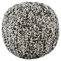 Signature Design By Ashley Latricia Round Knitted Pouf Ottoman, 17 X 17 Inches, Black & White