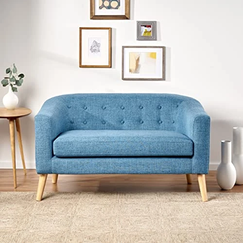 GDFStudio Christopher Knight Home Bridie Mid-Century Modern Loveseat, Muted Blue Fabric 2 GDFStudio Christopher Knight Home Bridie Mid-Century Modern Loveseat, Muted Blue Fabric - Image 2