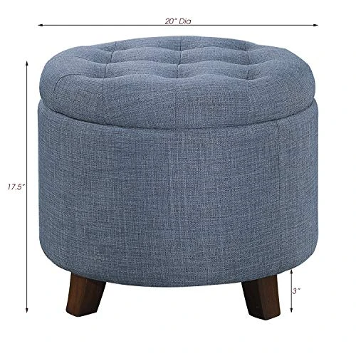 Lexicon Avon Round Tufted Fabric Storage Accent Ottoman, 20" W, Blue 3 Lexicon Avon Round Tufted Fabric Storage Accent Ottoman, 20" W, Blue - Image 3