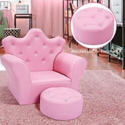 DORTALA Kids Sofa W/Ottoman, Pink Princess Couch W/Crown Shape & Embedded Crystal, PVC Leather Upholstered Armchair W/Solid Wooden Frame For Toddlers Girls, Lightweight Accent Chair, Pink 9 DORTALA Kids Sofa W/Ottoman, Pink Princess Couch W/Crown Shape & Embedded Crystal, PVC Leather Upholstered Armchair W/Solid Wooden Frame For Toddlers Girls, Lightweight Accent Chair, Pink -Safavieh Furniture 51ddTtjmwWL 1