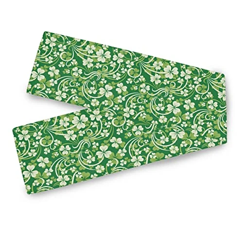 Exnundod St Patrick Shamrock Lucky Table Runner 90 Inches Green Cirrus Clovers Spring Runner For Spring Dining Table Kitchen Holiday Home Seasonal Decor 2 Exnundod St Patrick Shamrock Lucky Table Runner 90 Inches Green Cirrus Clovers Spring Runner For Spring Dining Table Kitchen Holiday Home Seasonal Decor - Image 2