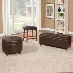 HomePop Round Leatherette Storage Ottoman With Lid, Chocolate Brown Large 18 HomePop Round Leatherette Storage Ottoman With Lid, Chocolate Brown Large -Safavieh Furniture 51dhF0riR3L