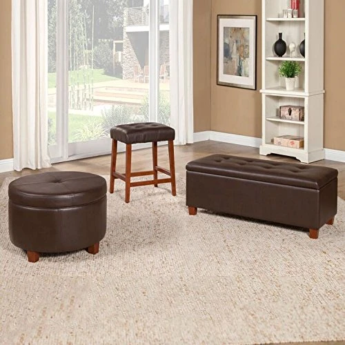 HomePop Round Leatherette Storage Ottoman With Lid, Chocolate Brown Large 5 HomePop Round Leatherette Storage Ottoman With Lid, Chocolate Brown Large - Image 5