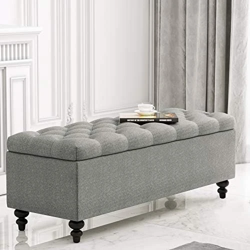 HUIMO Ottoman With Storage, 51-inch Storage Ottoman Bench With Button-Tufted, Bedroom Bench Safety Hinge Ottoman In Upholstered Fabrics, Large Storage Bench For Bedroom, Living Room (Ivory) 7 HUIMO Ottoman With Storage, 51-inch Storage Ottoman Bench With Button-Tufted, Bedroom Bench Safety Hinge Ottoman In Upholstered Fabrics, Large Storage Bench For Bedroom, Living Room (Ivory) - Image 7