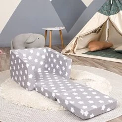 Delsit Toddler Chair & Kids Sofa - European Made Children's 2 In 1 Flip Open Foam Single Sofa, Toddler Fold Out Chair, Kids Couch, Comfy Flip Out Lounge (Gray With Stars) -Safavieh Furniture 51e3HeUeP1L