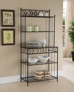 Kings Brand Furniture Metal With Marble Finish 5-Tier Bakers Rack, Black