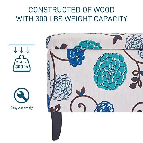 HUIMO Storage Ottoman, 35" Ottoman With Storage For Living Room, Script Printed Linen Upholstered Fabric Ottoman Foot Rest, Ottoman Bench For Bedroom End Of Bed, Entryway, Window Bench(Blue Flower) 5 HUIMO Storage Ottoman, 35" Ottoman With Storage For Living Room, Script Printed Linen Upholstered Fabric Ottoman Foot Rest, Ottoman Bench For Bedroom End Of Bed, Entryway, Window Bench(Blue Flower) - Image 5