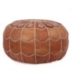 Mina Stuffed Moroccan Arch Design Leather Pouf Ottoman, 22" Diameter And 14" Height (Dark Tan)