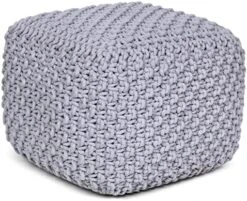 BIRDROCK HOME Square Pouf Footstool Ottoman - Grey - Knit Bean Bag Floor Chair - Cotton Braided Cord - Great For The Living Room, Bedroom And Kids Room - Small Furniture -Safavieh Furniture 51eD3fGwKsL. AC