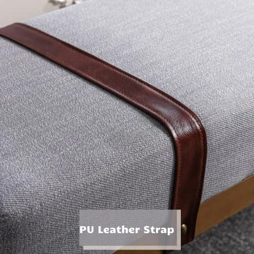 HEAH-YO Modern Indoor Bench, 18” Seat Height Entryway Bench With PU Leather Strap And Metal Legs, Linen Footstool And Ottoman For Living Room Bedroom, Gray 4 HEAH-YO Modern Indoor Bench, 18” Seat Height Entryway Bench With PU Leather Strap And Metal Legs, Linen Footstool And Ottoman For Living Room Bedroom, Gray - Image 4