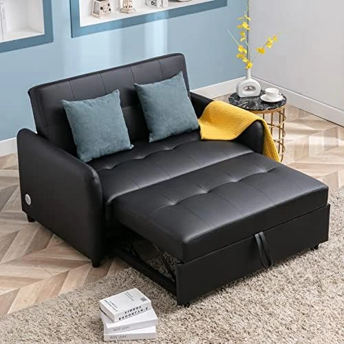 Merax Pull Out Sleeper Sofa Bed With Twin Size Pad, USB Charging Port And 3-pin Plug For Living Room, Small Apartment Love Seats, Black_w/Mattress 7 Merax Pull Out Sleeper Sofa Bed With Twin Size Pad, USB Charging Port And 3-pin Plug For Living Room, Small Apartment Love Seats, Black_w/Mattress - Image 7
