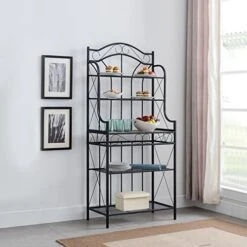 Kings Brand Furniture – Black Metal / Faux Stone 5-Tier Kitchen Storage Bakers Rack