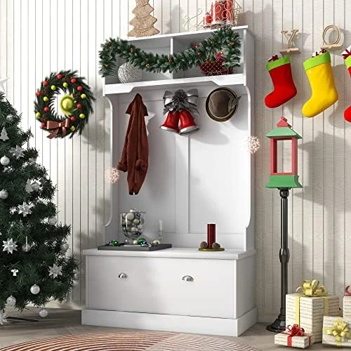 Hall Tree With Bench And Shoe Storage, 3 In 1 Entryway Bench With Coat Rack, Mudroom Bench With Storage And 4 Double Hooks, Entryway Furniture For Hallway (Black, 40" L X 18.5" W X 72" H) 11 Hall Tree With Bench And Shoe Storage, 3 In 1 Entryway Bench With Coat Rack, Mudroom Bench With Storage And 4 Double Hooks, Entryway Furniture For Hallway (Black, 40" L X 18.5" W X 72" H) - Image 11
