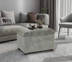 Joveco 24" Ottoman With Storage For Living Room Rectangular Fabric Tufted Bench Footrest - Light Grey