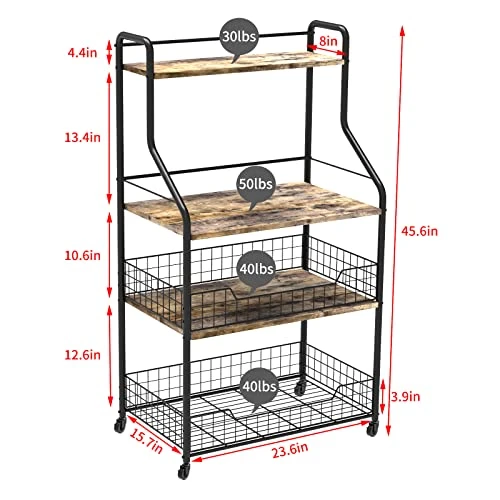 4 Tier Rolling Kitchen Bakers Rack With Storage 5 S Hooks, Kitchen Rolling Utility Cart With Shelves Wire Basket, Kitchen Serving Bar Cart, Microwave Oven Stand Fruit Vegetable Spice Organizer Rack 5 4 Tier Rolling Kitchen Bakers Rack With Storage 5 S Hooks, Kitchen Rolling Utility Cart With Shelves Wire Basket, Kitchen Serving Bar Cart, Microwave Oven Stand Fruit Vegetable Spice Organizer Rack - Image 5