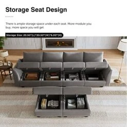 HONBAY Modular Sectional Sofa Convertible U Shaped Couch With Reversible Chaise Velvet Modular Sofa Sectional Couch With Storage Ottoman, Grey -Safavieh Furniture 51eSSkpWzPL
