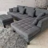 Stendmar 3pc 120" New Modern Dark Grey Microfiber Sectional Sofa Chaise Ottoman Set S168RDG