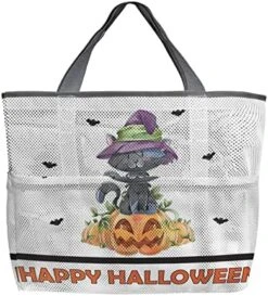 Beach Bags Women Mesh Tote Bag Happy Halloween Cat With Magic Hat Toy Grocery Pool Bag With Pockets For Travel/Picnic -Safavieh Furniture 51eaQAf4mKL. AC