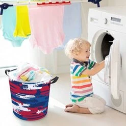 HoaMoya Collapsible Abstract USA Colors Laundry Hamper Red White Blue Nursery Hamper Large Waterproof Clothes Toy Storage Basket Bin For Kids Boys Girls Bedroom Bathroom -Safavieh Furniture 51ebVdfw9xL