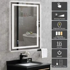 BBE 40 X 24 Inch LED Bathroom Wall-Mounted Mirror Anti-Fog Makeup Mirror With Dimmable Light And Touch Button(Horizontal/Vertical)