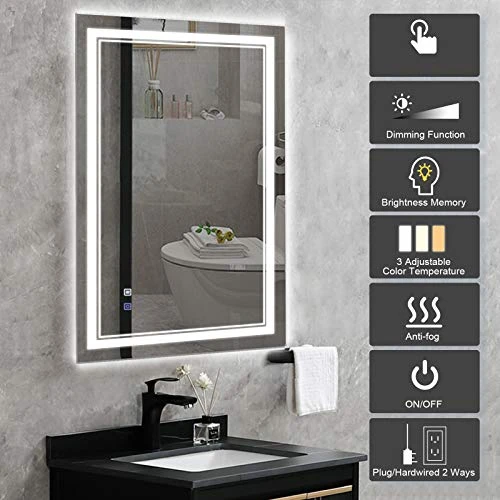 BBE 40 X 24 Inch LED Bathroom Wall-Mounted Mirror Anti-Fog Makeup Mirror With Dimmable Light And Touch Button(Horizontal/Vertical) 1 BBE 40 X 24 Inch LED Bathroom Wall-Mounted Mirror Anti-Fog Makeup Mirror With Dimmable Light And Touch Button(Horizontal/Vertical)