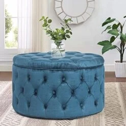 Homebeez Round Velvet Storage Ottoman, Button Tufted Footrest Stool Coffee Table For Living Room (Grey) -Safavieh Furniture 51euam50OkL. AC