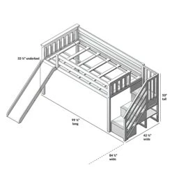Max & Lily Low Loft Bed, Twin Bed Frame With Stairs, Slide And Curtains For Bottom, Clay/Purple