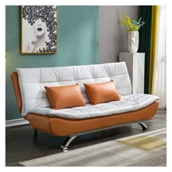 ZHANGNA Futon Sofa Bed, Sleeper Sofa Bed For Living Room, Convertible Folding Sofa Bed, Modern Sofa Bed Futon With Chrome Legs,3 Angles Adjustable Back, For Apartments, Guest Rooms (Color : Orange)