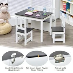 Costzon Kids Table And Chair Set, Wood Activity Table With Toy Storage Bench & 2 Chairs For Children Reading, Arts, Crafts, Snack Time, Homework, Playroom, Toddler Table And Chair Set (Grey) -Safavieh Furniture 51f0TZ02ThL