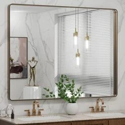LOAAO Black Metal Framed Bathroom Mirror For Wall, 22X30 Inch Rounded Rectangle Mirror, Matte Black Bathroom Vanity Mirror Farmhouse, Anti-Rust, Tempered Glass, Hangs Horizontally Or Vertically -Safavieh Furniture 51f0yYqBmVL. AC