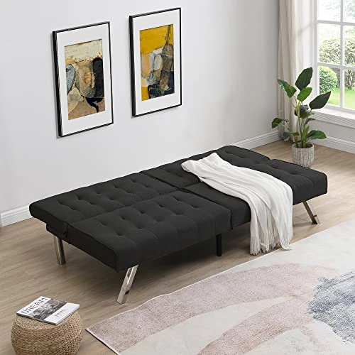 NewCosmos Wood Frame, Stainless Leg, FUTON, Sofa Bed Black 2 NewCosmos Wood Frame, Stainless Leg, FUTON, Sofa Bed Black - Image 2