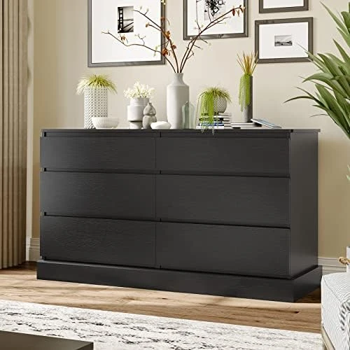EPHEX 6 Drawer Dresser, Black Chest Of Drawers, Storage Tower Clothes Organizer Closet, Double Dresser For Bedroom, Living Room, Entryway, 51.6''L X 15.7''D X 29.3''H 3 EPHEX 6 Drawer Dresser, Black Chest Of Drawers, Storage Tower Clothes Organizer Closet, Double Dresser For Bedroom, Living Room, Entryway, 51.6''L X 15.7''D X 29.3''H - Image 3
