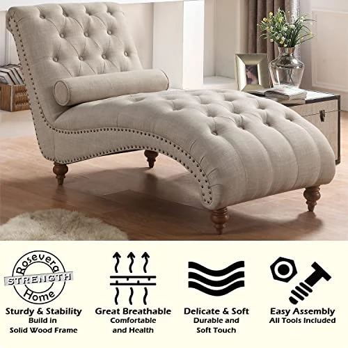 Rosevera Leavitt Living Room Chairs With Padded Seat Sleeper Comfy For Bedrooms Lounge Chaise, Standard, Pearl Beige 4 Rosevera Leavitt Living Room Chairs With Padded Seat Sleeper Comfy For Bedrooms Lounge Chaise, Standard, Pearl Beige - Image 4