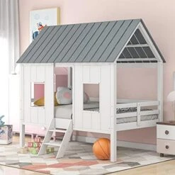 House Bed With Trundle, Twin House Bed For Kids, Wooden Platform Bed Frame With Headboard And Roof, For Girls Boys (Twin Size, White) 25 House Bed With Trundle, Twin House Bed For Kids, Wooden Platform Bed Frame With Headboard And Roof, For Girls Boys (Twin Size, White) -Safavieh Furniture 51fGvVgwkNS. AC