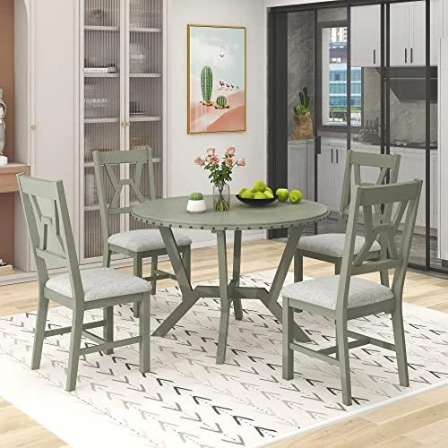 5 Piece Dining Table Set, Wooden Kitchen Dining Table Set With Square Table And 4 Upholstered Chairs For Kitchen, Dining Room, Family And Apartment (Light Gray+4 Person) 13 5 Piece Dining Table Set, Wooden Kitchen Dining Table Set With Square Table And 4 Upholstered Chairs For Kitchen, Dining Room, Family And Apartment (Light Gray+4 Person) - Image 13