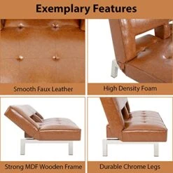 Astrid Futon Sofa Bed Faux Leather Futon Couch Modern Convertible Folding Sofa/Bed Couch With Chrome Legs Reclining Mini Coach Leather Futons Small Couch For Bedroom Living Rooms, Office - Caramel 19 Astrid Futon Sofa Bed Faux Leather Futon Couch Modern Convertible Folding Sofa/Bed Couch With Chrome Legs Reclining Mini Coach Leather Futons Small Couch For Bedroom Living Rooms, Office - Caramel -Safavieh Furniture 51fLEuXUNhL