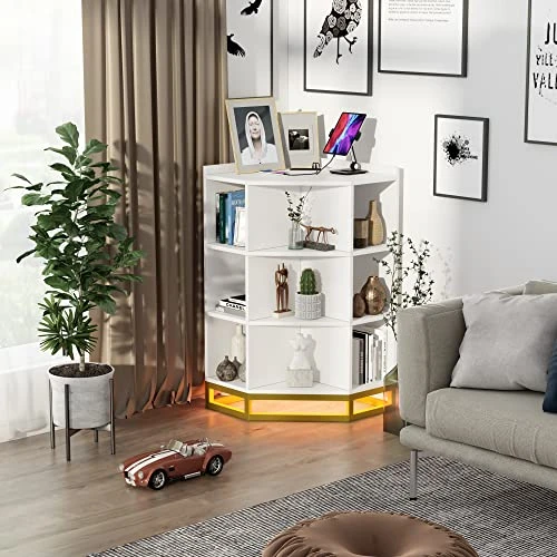 PAKASEPT Corner Cabinet With 16 Modes Lighting, Corner Storage With USB Ports And Outlets And Ambient Light, Wooden Corner Bookshelf With 9 Cubes For Playroom, Bedroom, Living Room 3 PAKASEPT Corner Cabinet With 16 Modes Lighting, Corner Storage With USB Ports And Outlets And Ambient Light, Wooden Corner Bookshelf With 9 Cubes For Playroom, Bedroom, Living Room - Image 3