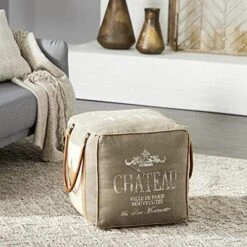 Deco 79 Canvas Square Pouf With Leather Handles, 21" X 21" X 17", Gray -Safavieh Furniture 51fPfSWImSS. AC