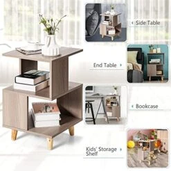 BZGKNUL 2 Pcs Asymmetrical Wooden Nightstand Set With Stable Thickened Board Solid Wood Structure Legs For Bedroom, Living Room, Sofa Couch, Hall -Safavieh Furniture 51fflZMxFmL