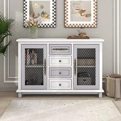 LUMISOL Buffet Sideboard Cabinet With 4 Middle Drawers And 2 Metal Mesh Doors Kitchen Buffet Table For Entryway -Safavieh Furniture 51fo8gr9o6L